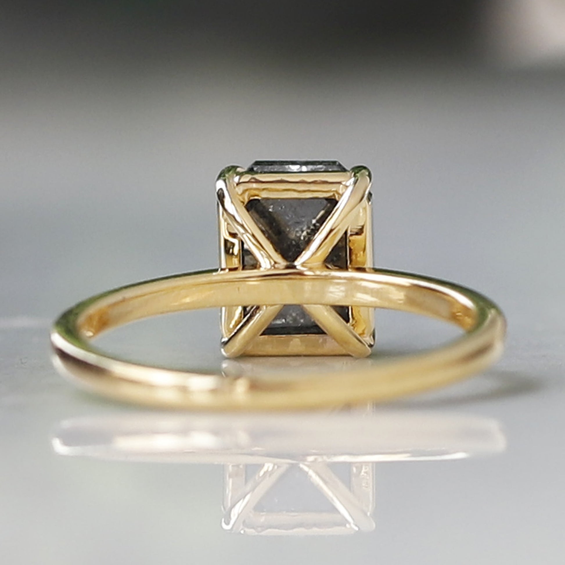 emerald cut salt and pepper diamond ring