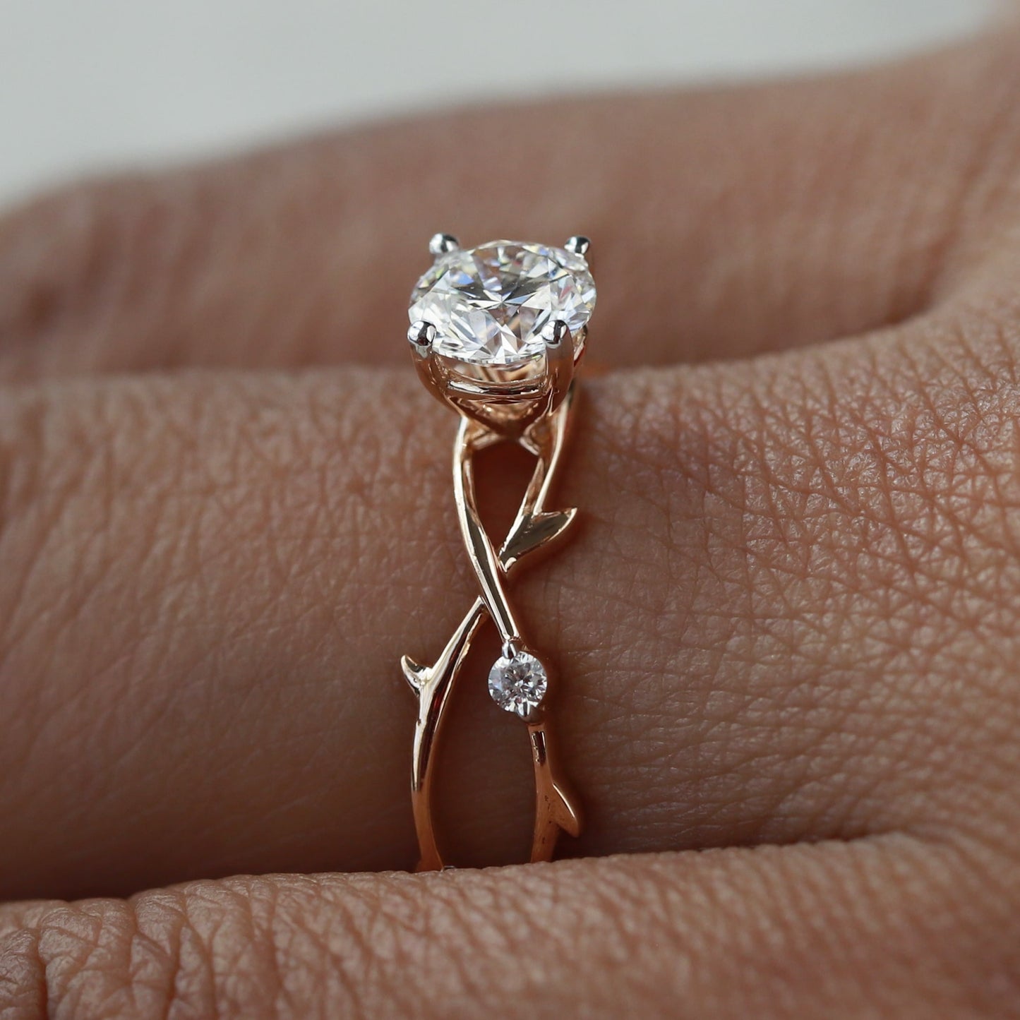 Nature Inspired Engagement Ring with 0.65 CT Lab Grown Diamond