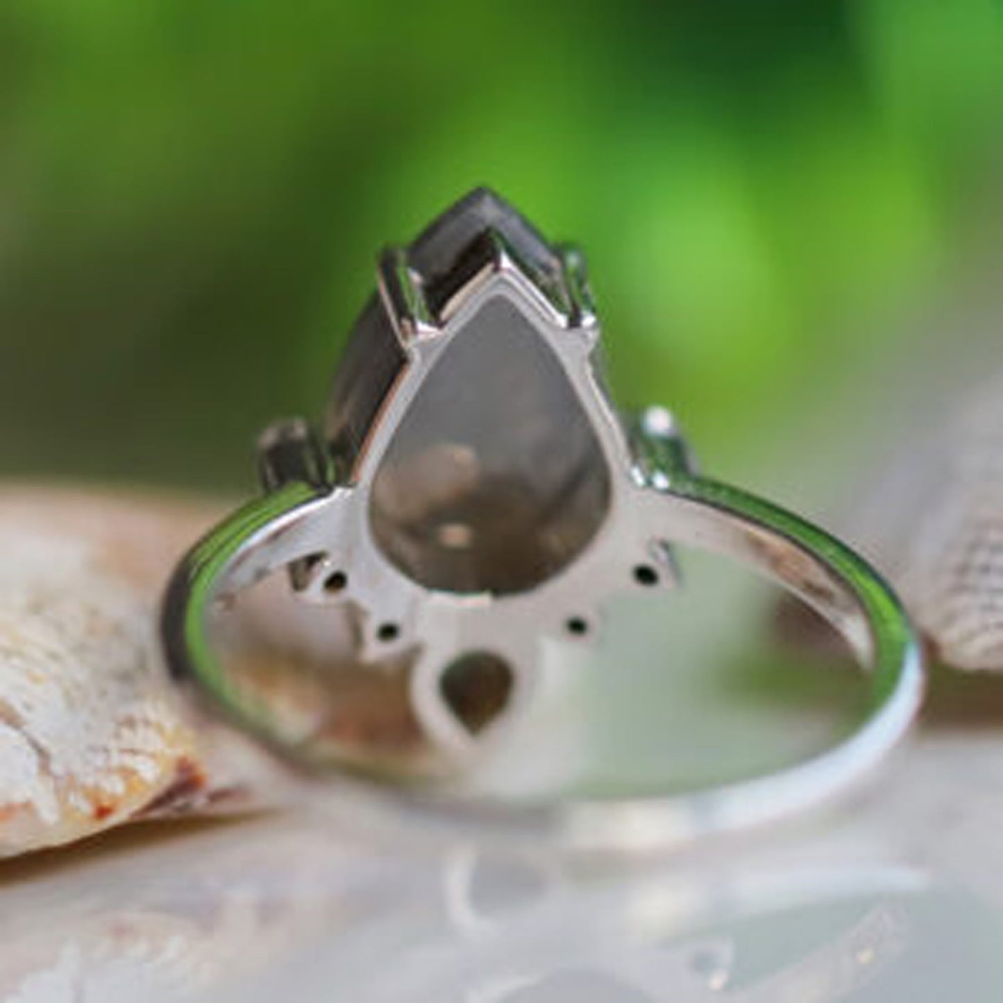 salt and pepper pear engagement ring