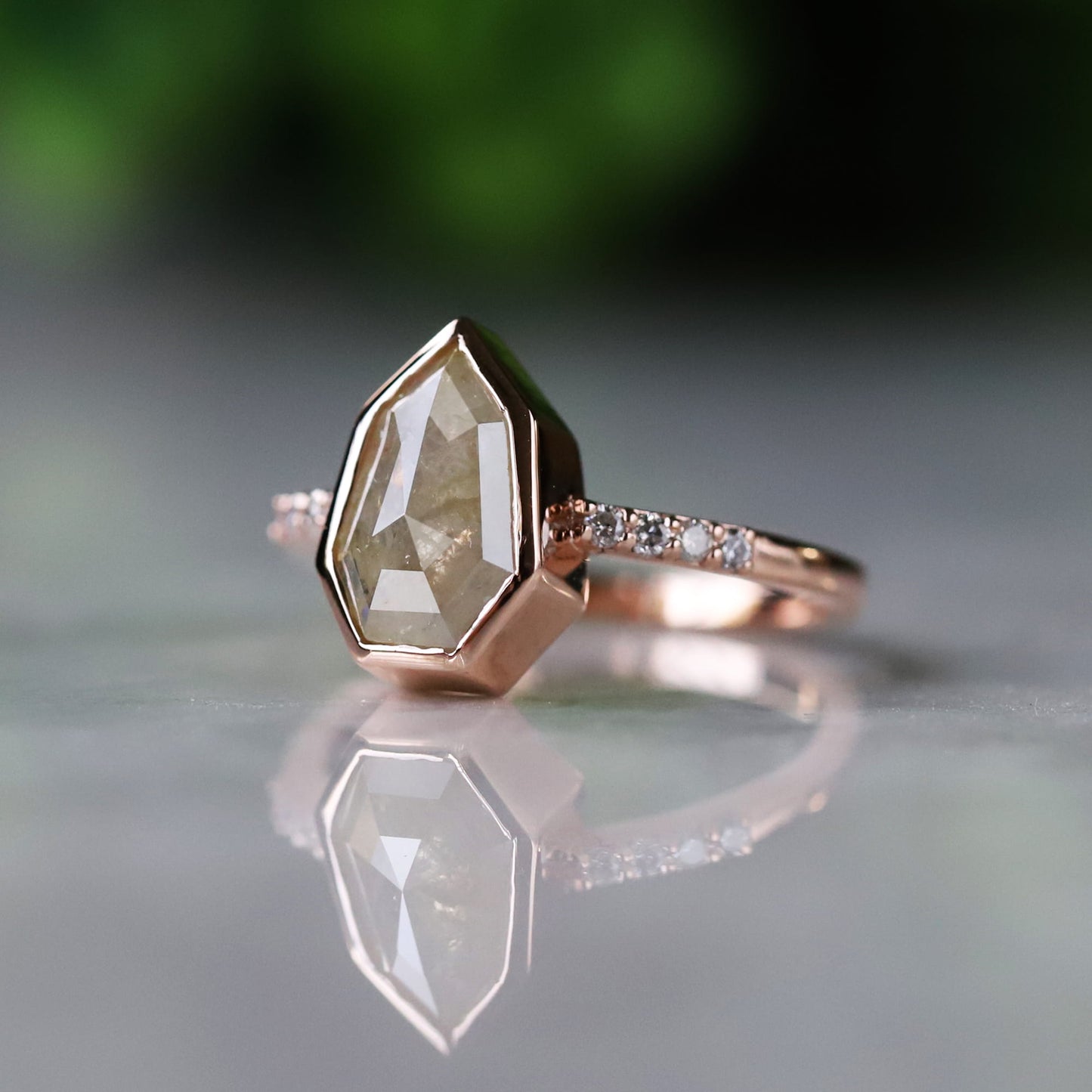 Modern and Elegant Shield Cut Salt and Pepper Diamond Ring