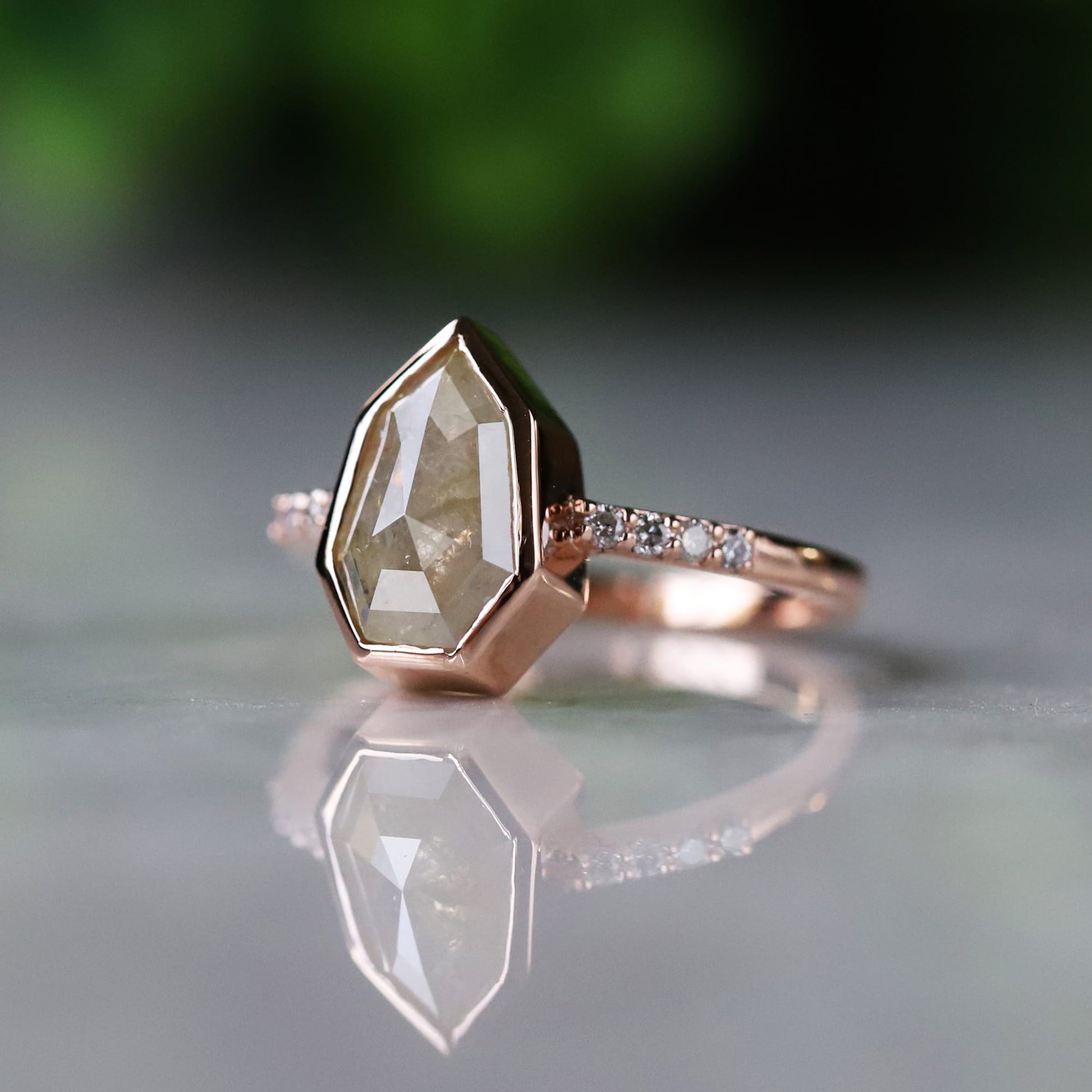 Modern and Elegant Shield Cut Salt and Pepper Diamond Ring