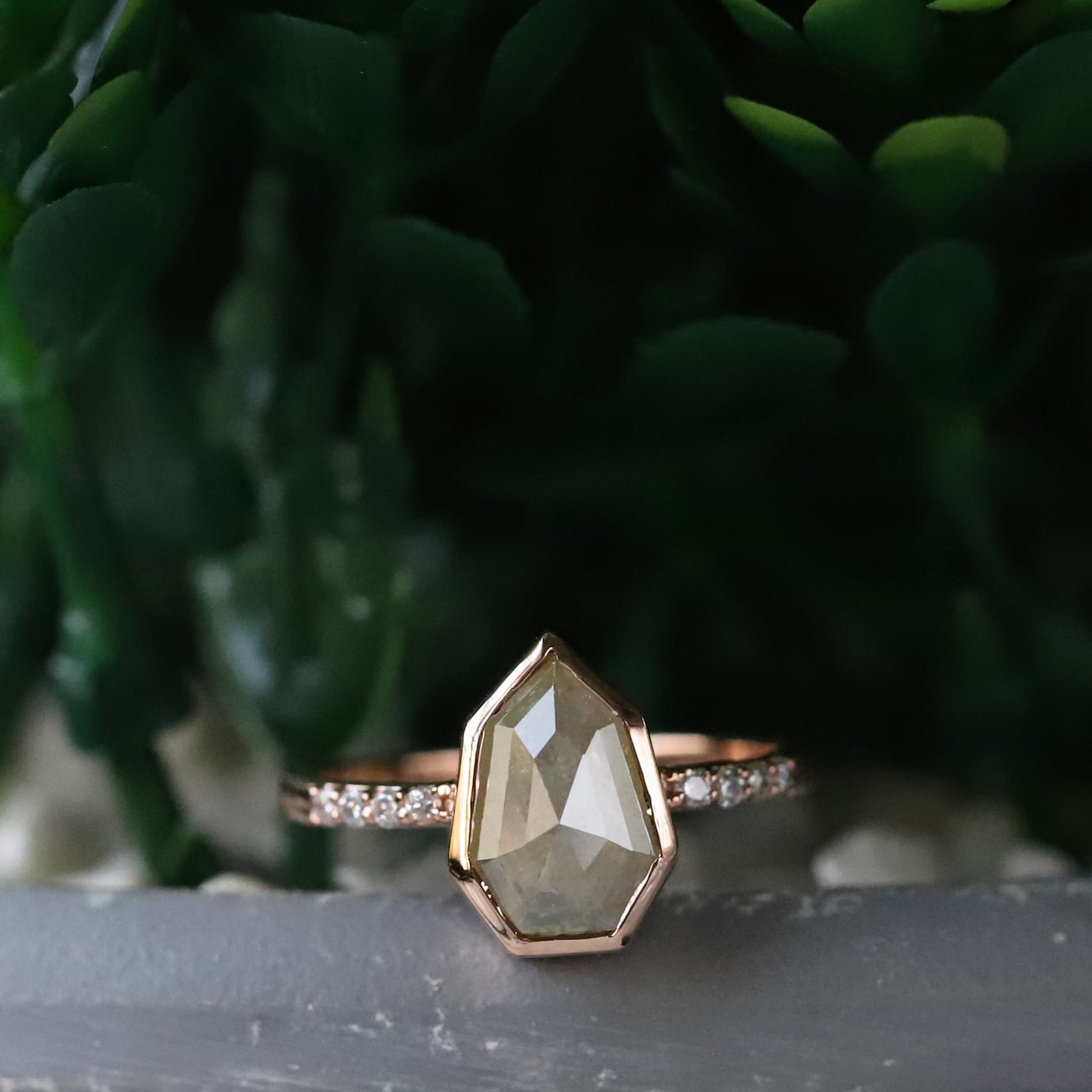 Beautiful Shield Cut Salt and Pepper Diamond Ring for a Special Moment