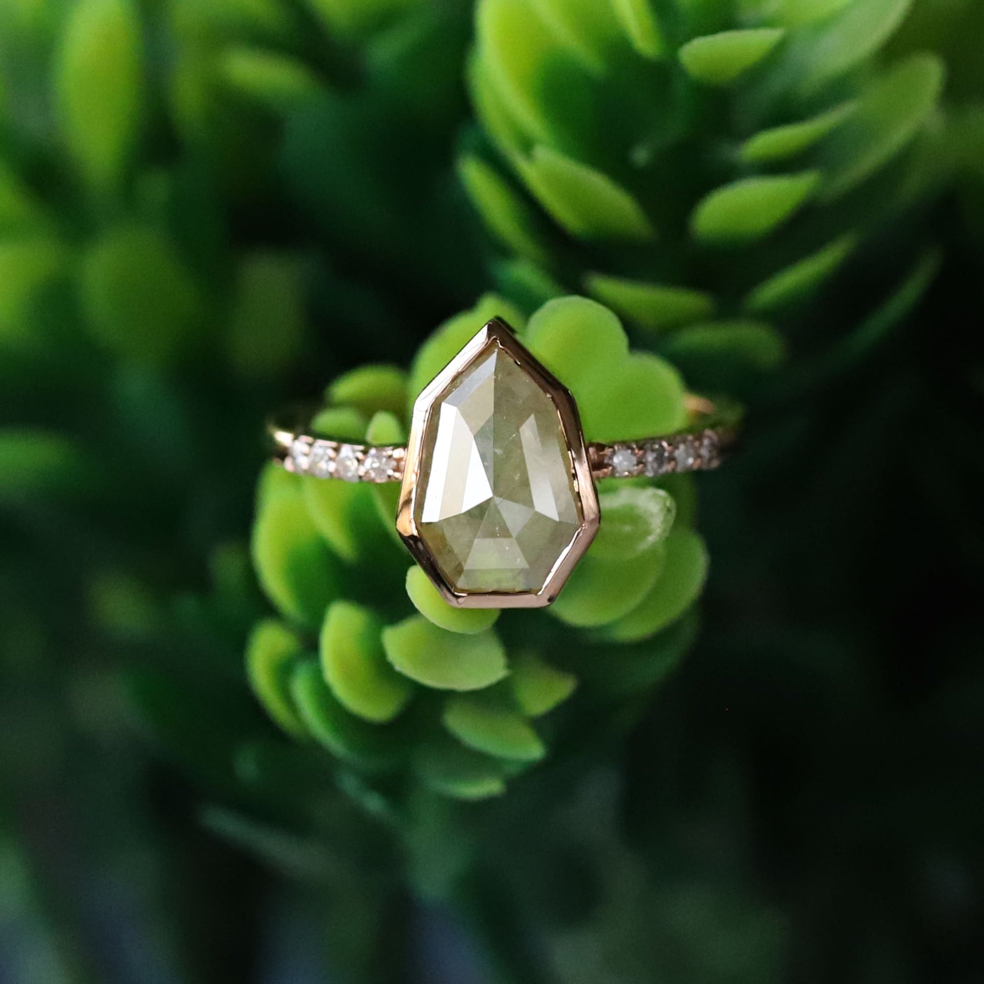 Classic Shield Cut Salt and Pepper Diamond Ring in 14K Gold