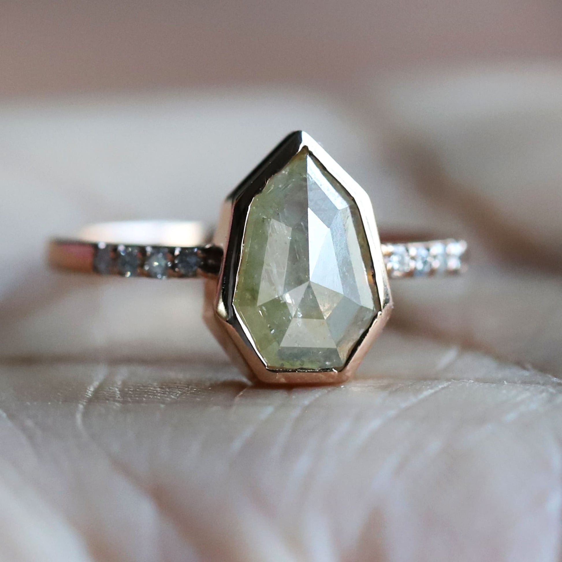 shield cut salt and pepper diamond ring