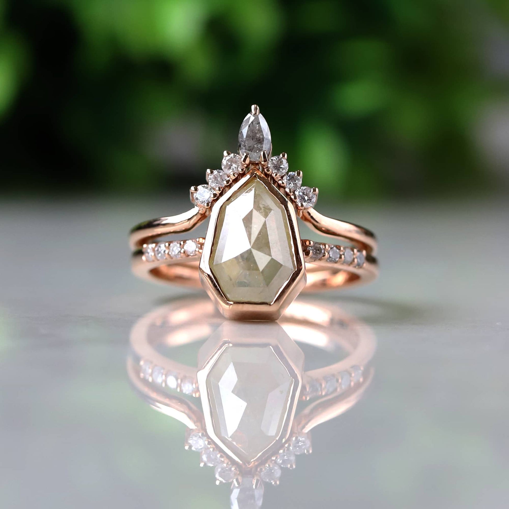 Timeless Shield Cut Salt and Pepper Diamond Ring for Her