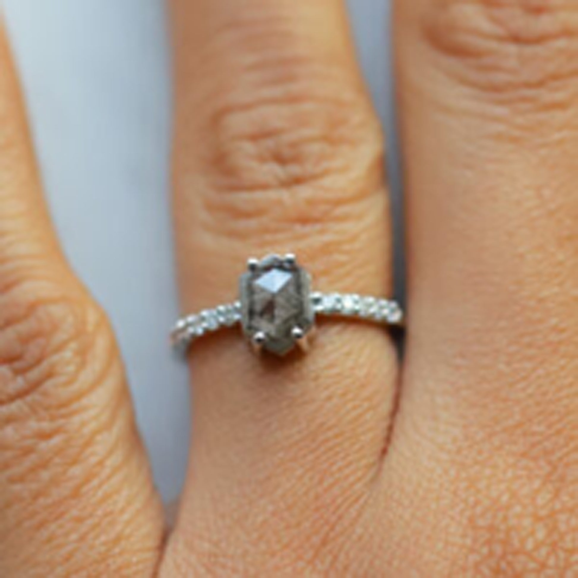Elegant 1.13 CT salt and pepper hexagon diamond engagement ring