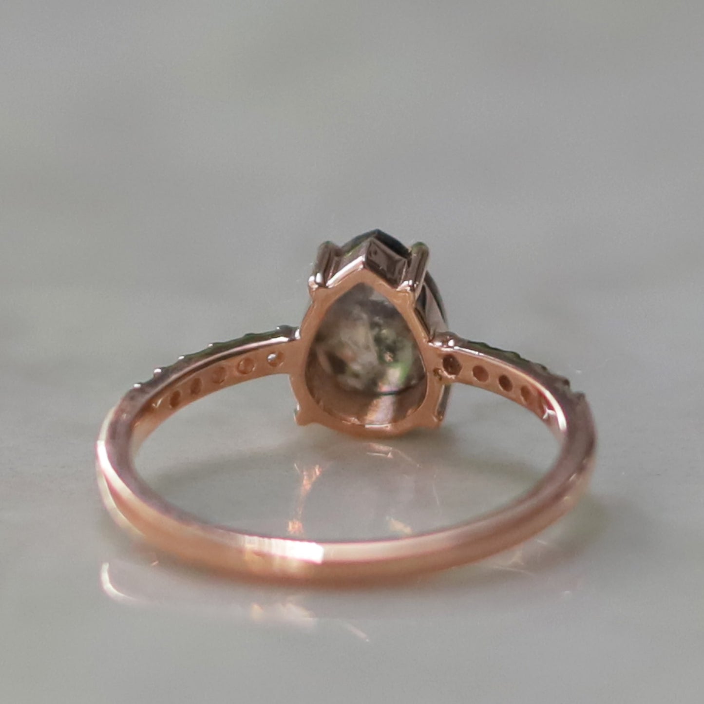 salt and pepper pear engagement ring
