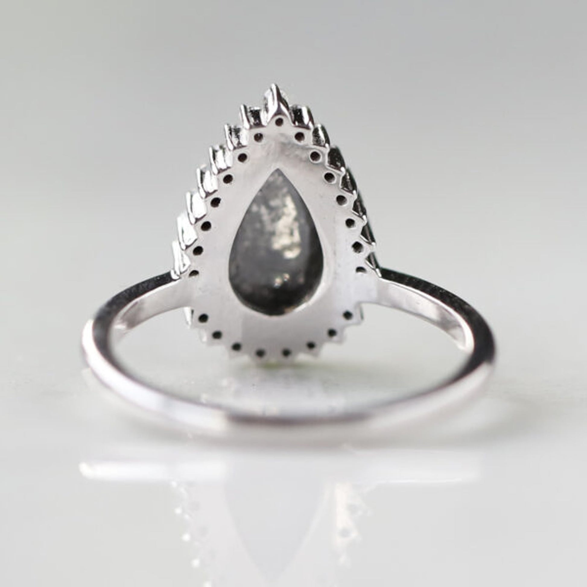 Pear shaped salt and pepper diamond ring for engagement