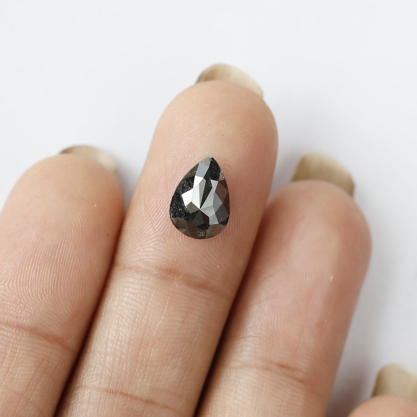 1.96 CT Pear Shape Natural Black Color Salt and Pepper Diamond For Custom Engagement Rings