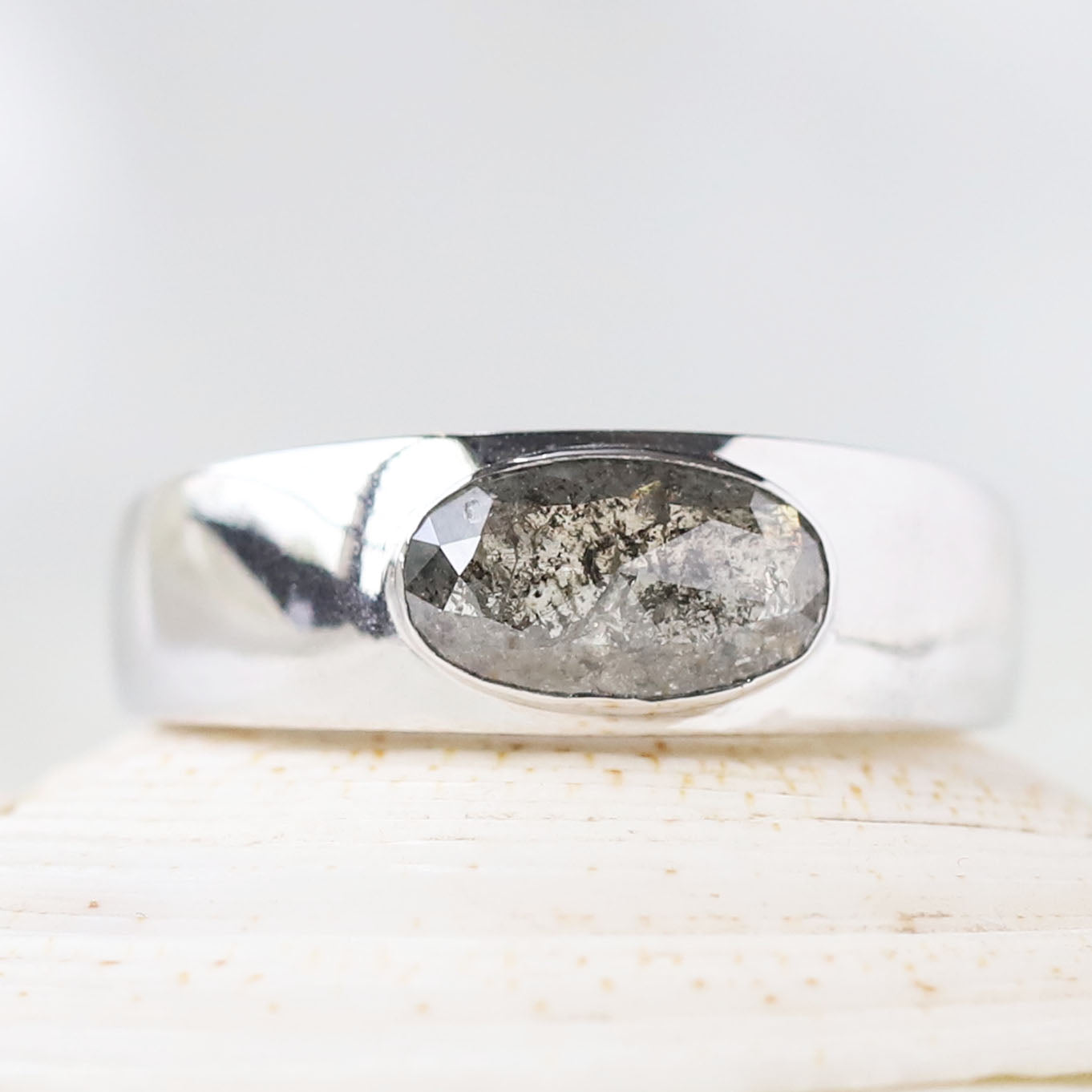 Oval Shape Men's Salt and Pepper Diamond Ring