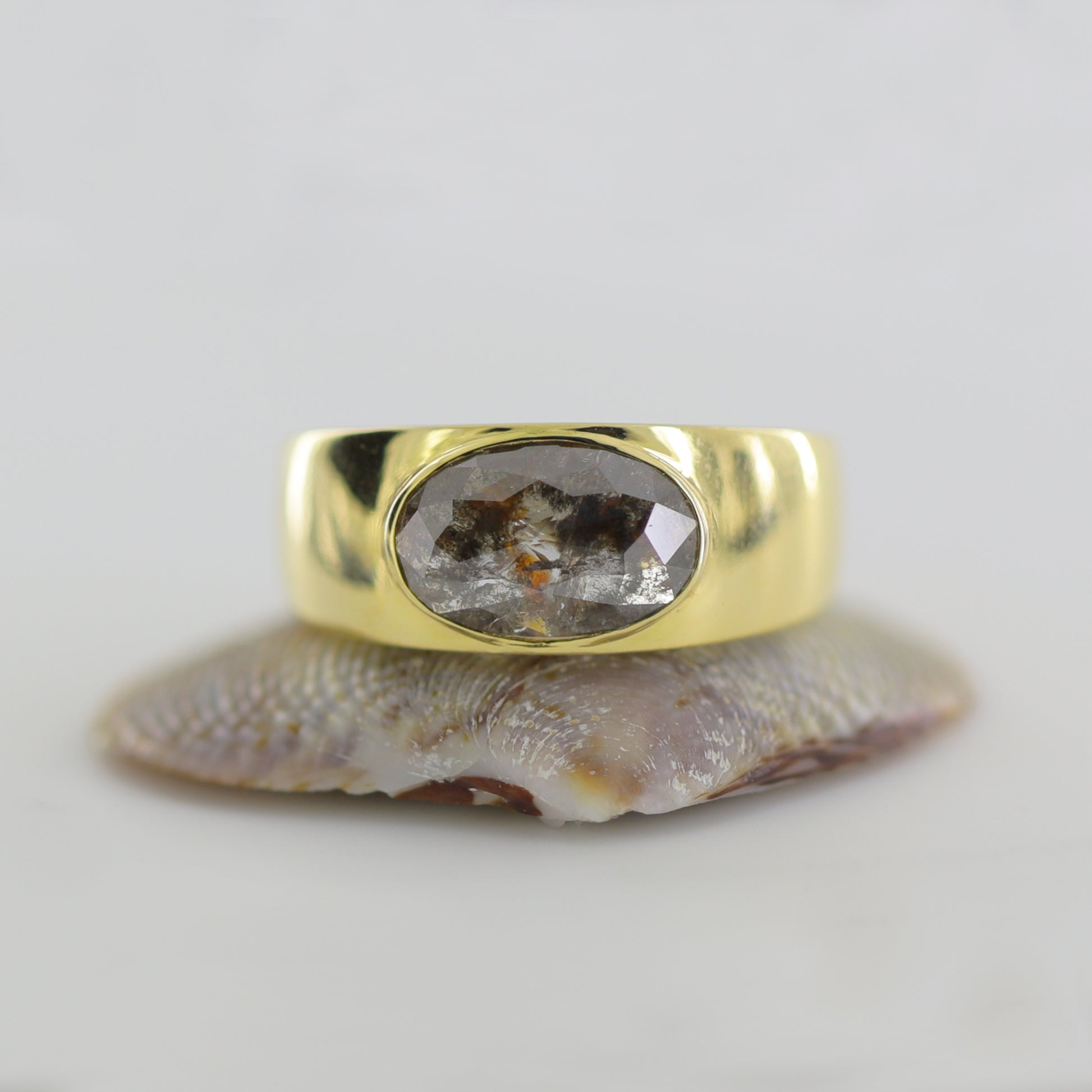 Oval Shape Men's Salt and Pepper Diamond Ring