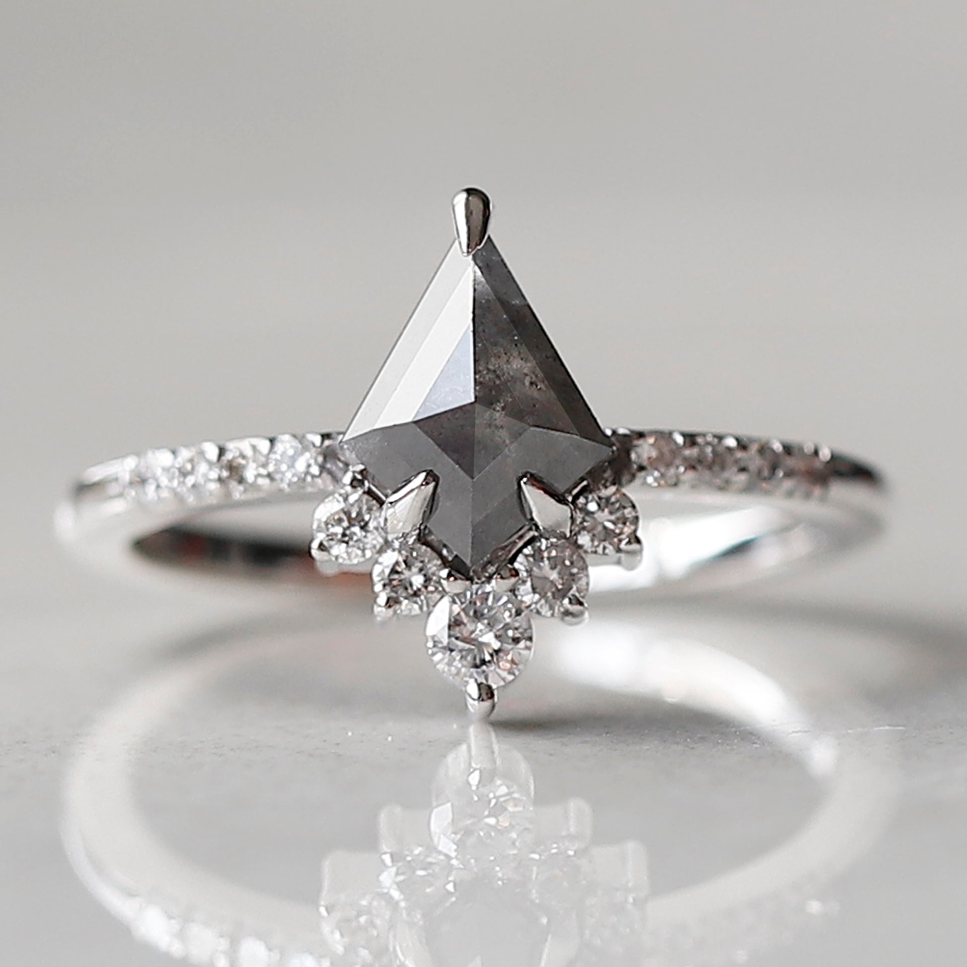 Salt and Pepper Diamond Kite cut Engagement ring