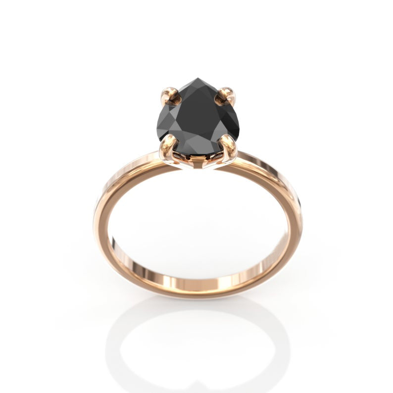 pear cut black diamond ring