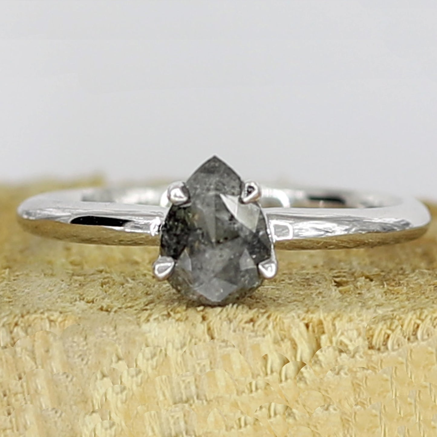 Salt and pepper pear diamond ring