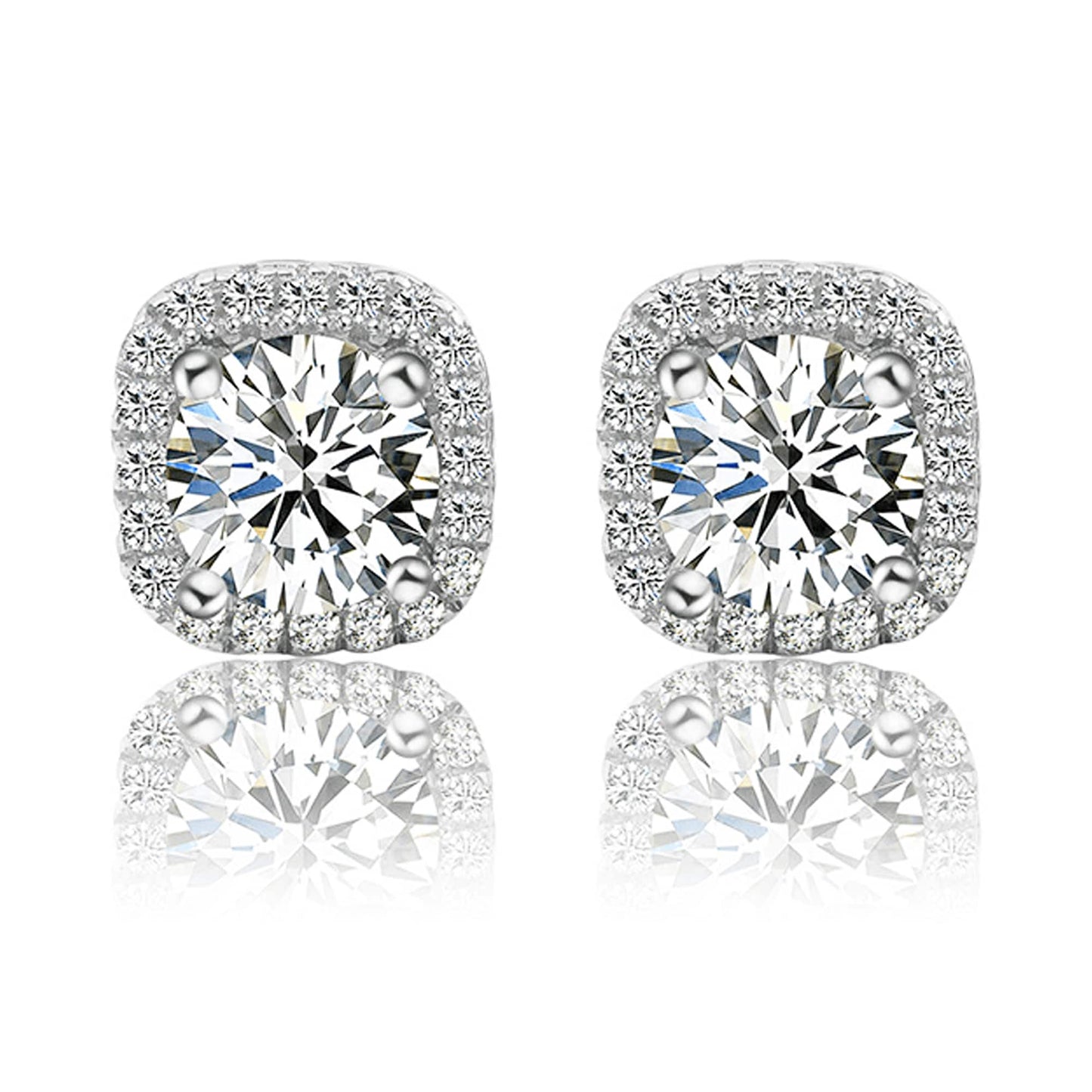 moissanite stud earrings in 14k white gold