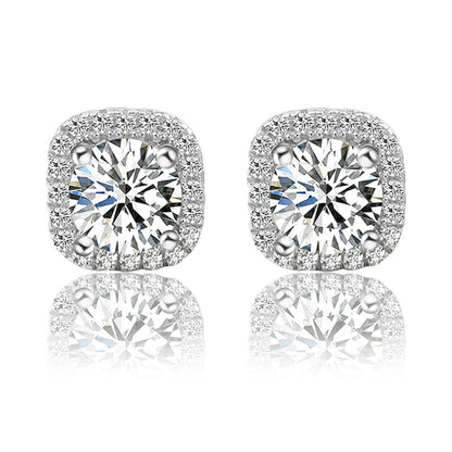 moissanite stud earrings in 14k white gold