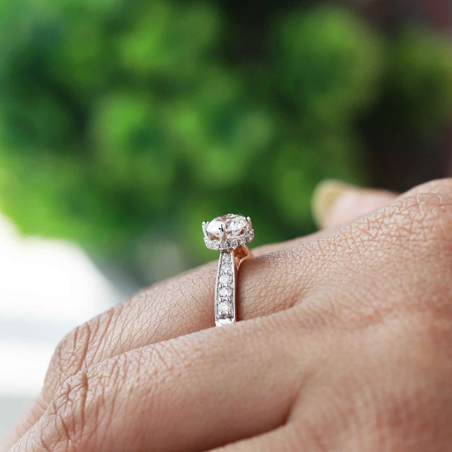 hidden halo engagement ring rose gold