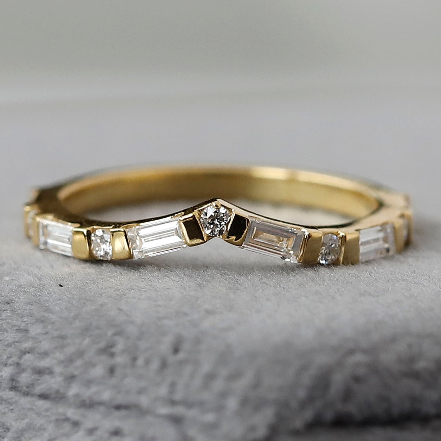 14 K Rose Gold Curved Diamond Wedding Band For Her