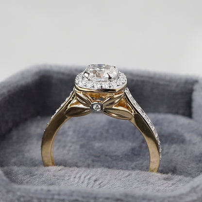 14 k Yellow Gold Cushion Cut Moissanite Engagement Ring