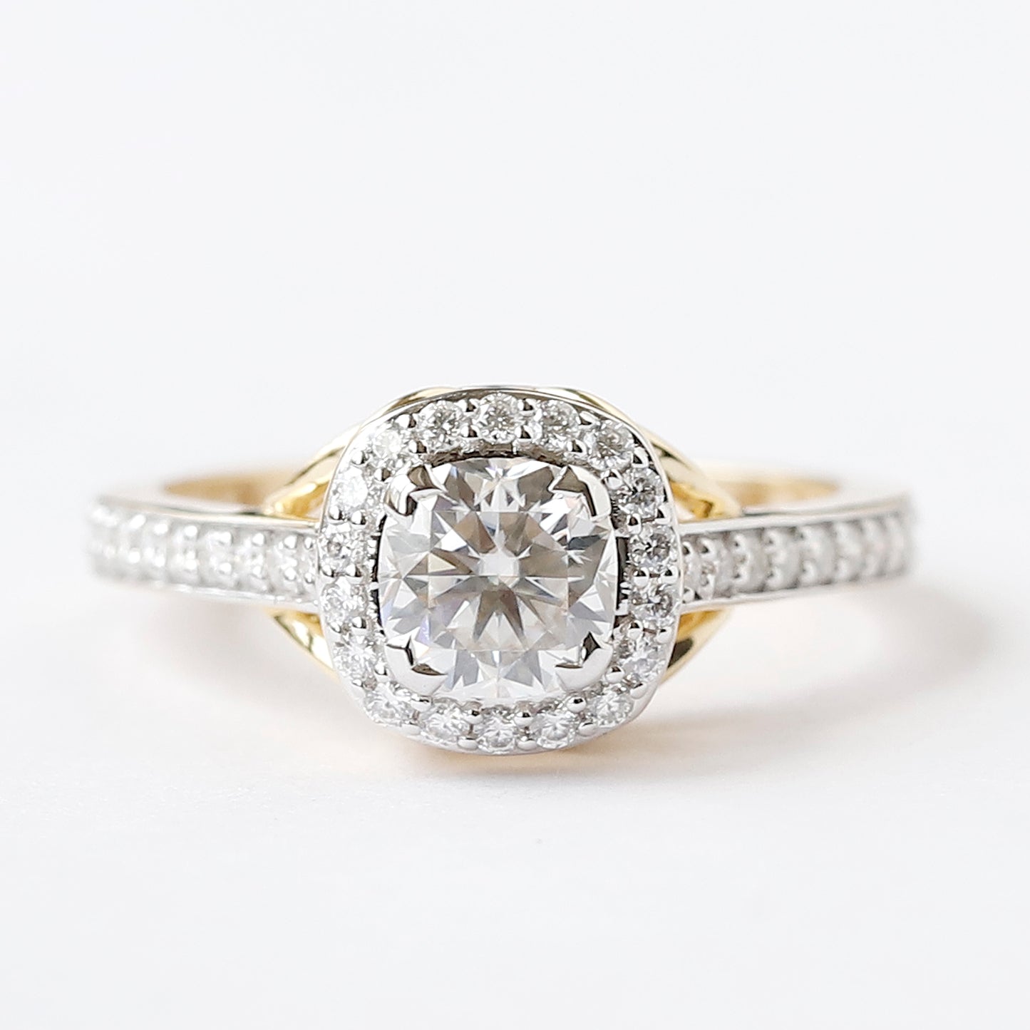 14 k Yellow Gold Cushion Cut Moissanite Engagement Ring