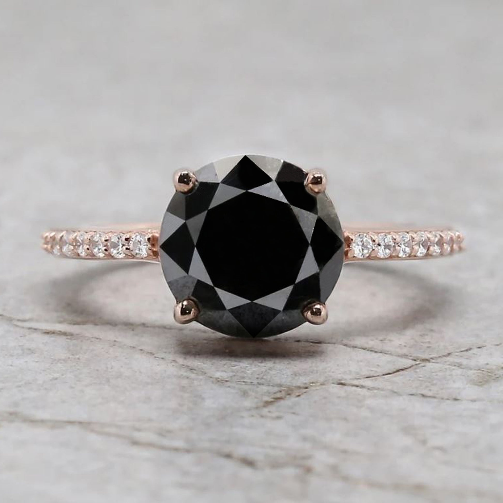 TriJewels Black Diamond Solitaire Ring - 2.50 Carat Treated Black Diamond In 14K White Gold