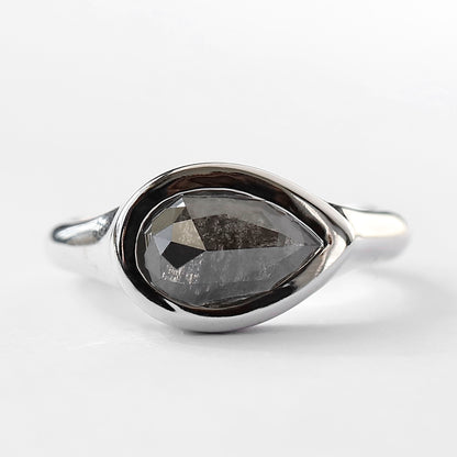 1.79 CT Salt and Pepper Nature Inspired Pear Diamond Ring With East West Bezel Setting