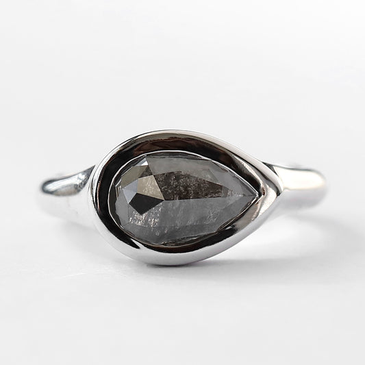 1.79 CT Salt and Pepper East West Pear Diamond Ring With Bezel Setting