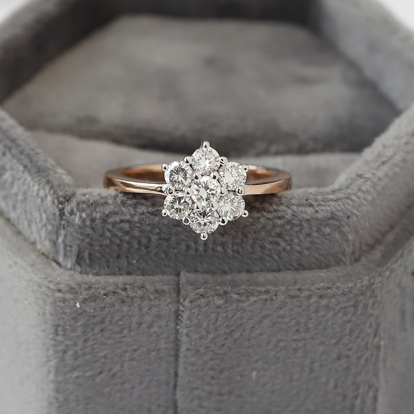 14 K Yellow Gold Flower Diamond Ring For Her