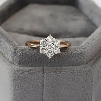 14 K Yellow Gold Flower Diamond Ring For Her