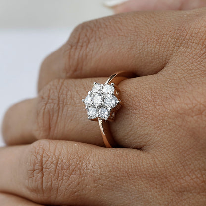 14 K Yellow Gold Flower Diamond Ring For Her