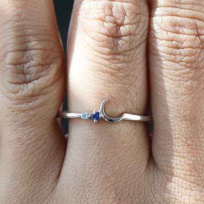 14 k Yellow Gold Moon Ring With Black Diamond At Best Price