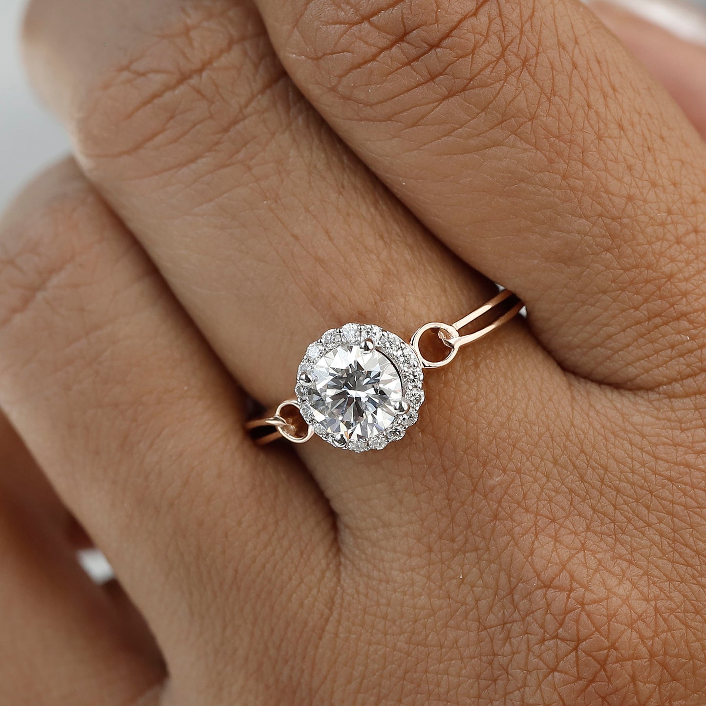 1 CT Lab Grown Hidden Halo Diamond Ring For Her