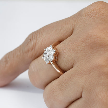 14 K Yellow Gold Flower Diamond Ring For Her