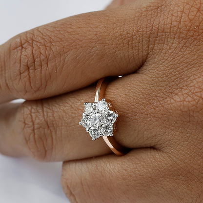 14 K Yellow Gold Flower Diamond Ring For Her