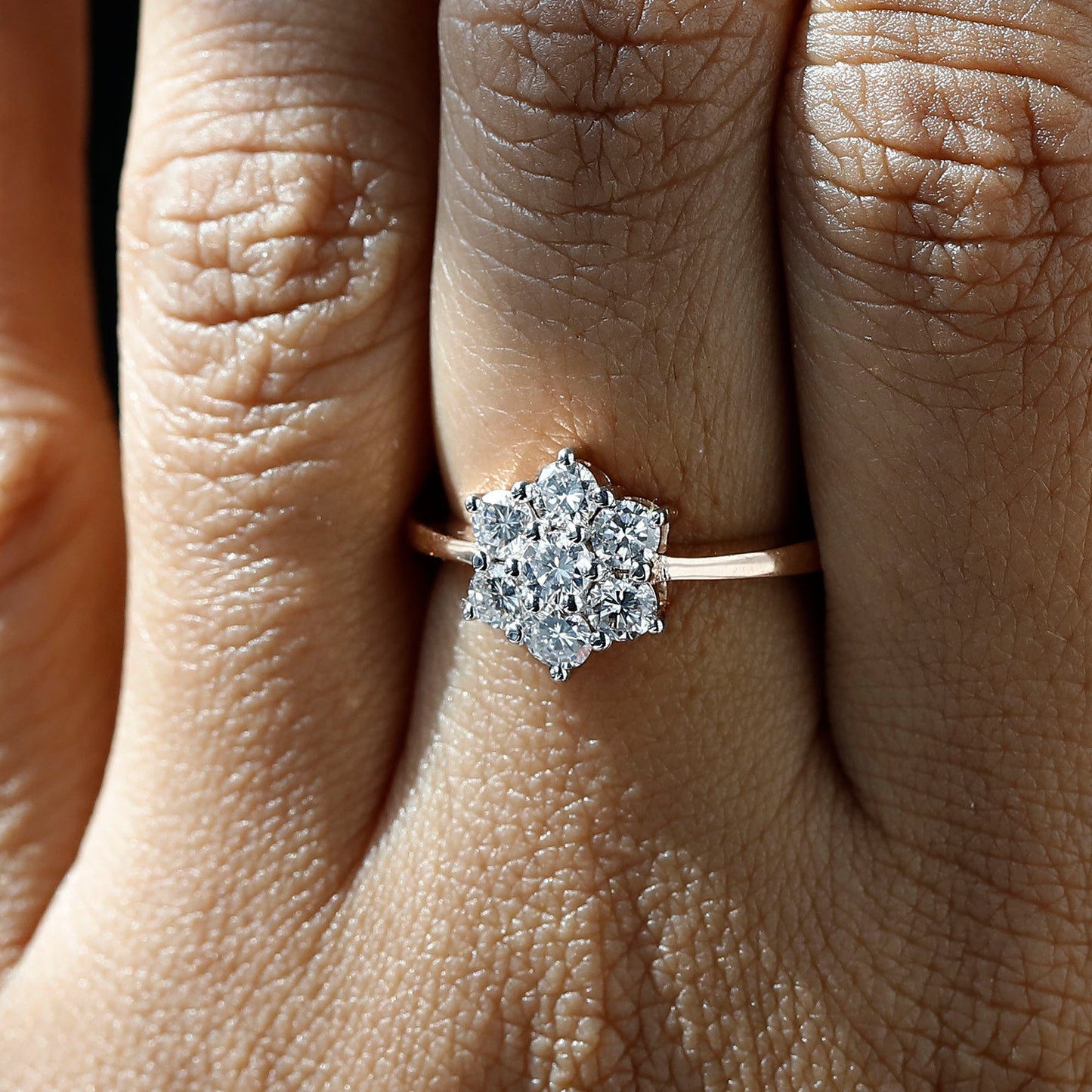 14 K Yellow Gold Flower Diamond Ring For Her