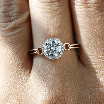 1 CT Lab Grown Hidden Halo Diamond Ring For Her