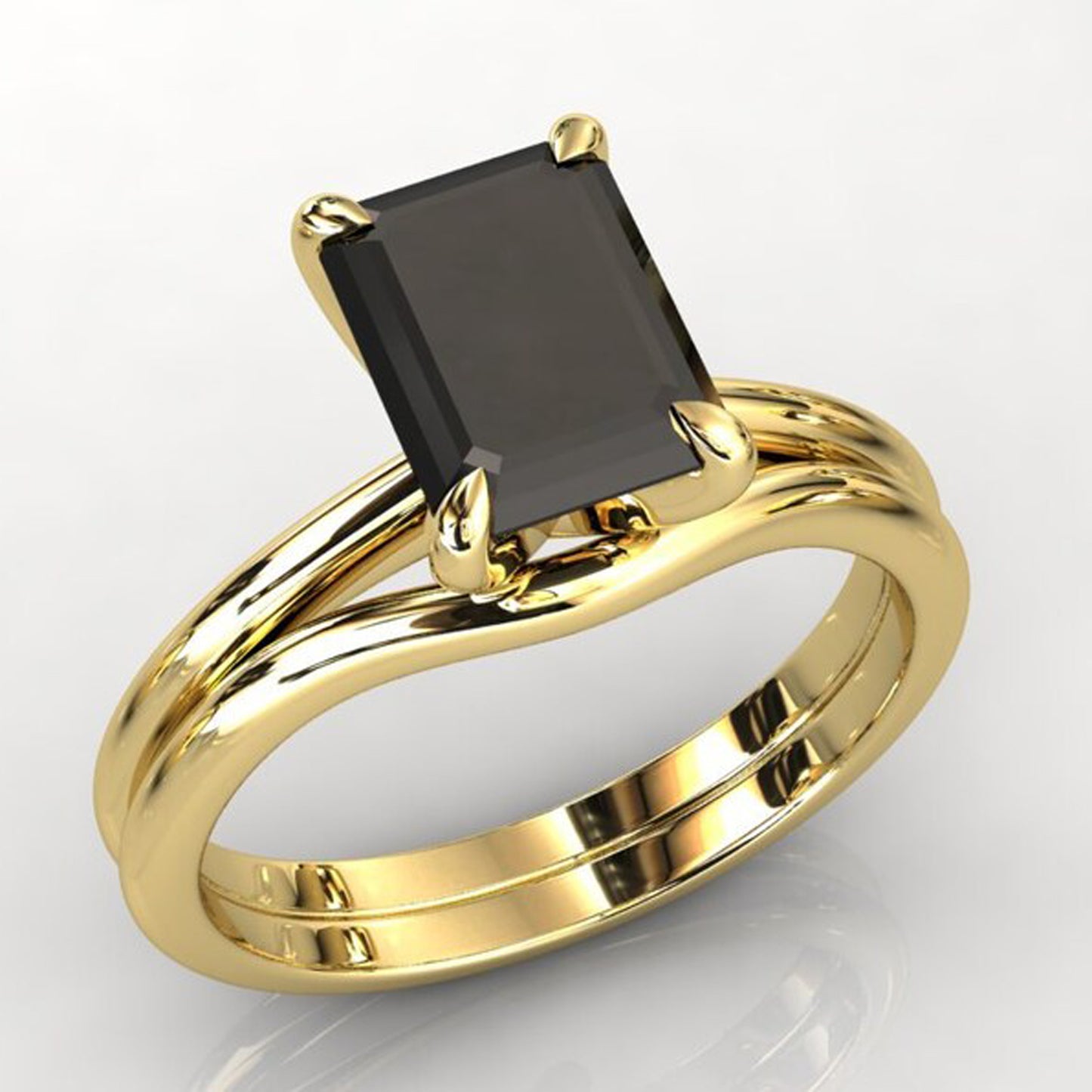 emerald cut black diamond engagement ring