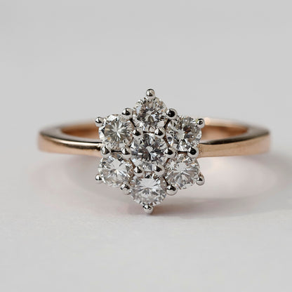 14 K Yellow Gold Flower Diamond Ring For Her