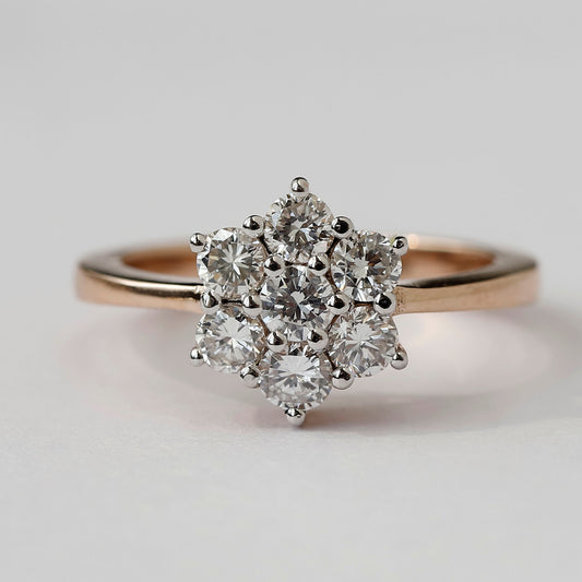 14 K Yellow Gold Flower Diamond Ring For Her