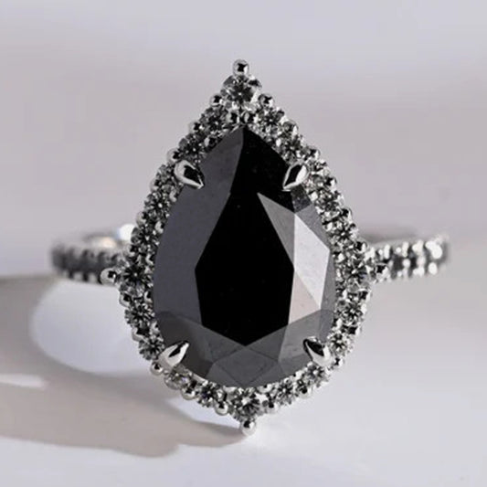 14k White Gold Black Diamond Pear Shaped Ring