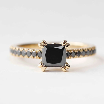 princess cut black diamond ring