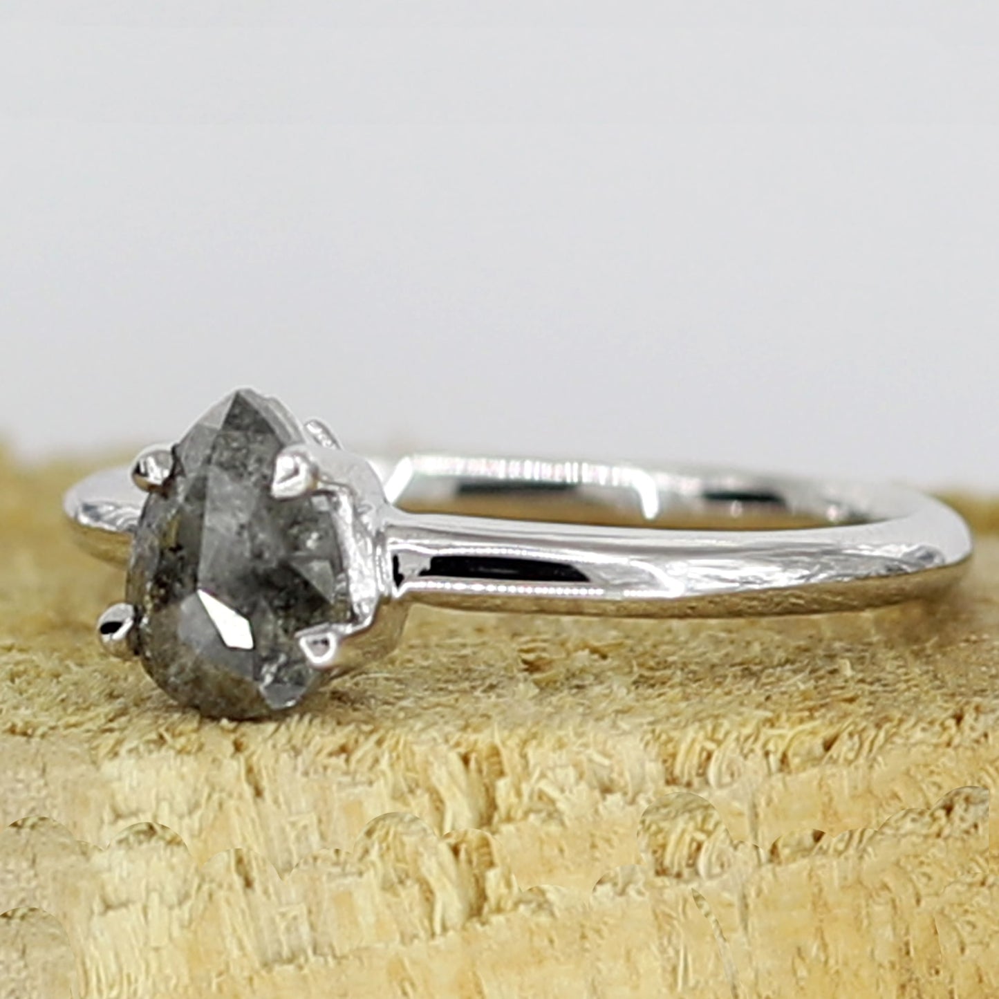 Salt and pepper pear diamond ring