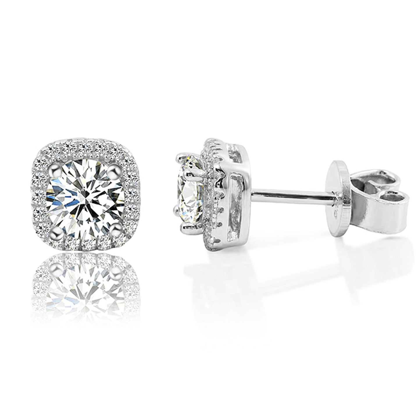 moissanite stud earrings in 14k white gold