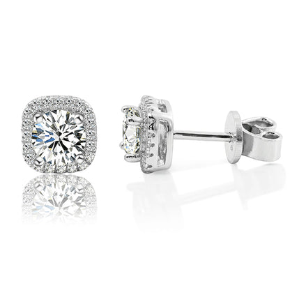 moissanite stud earrings in 14k white gold