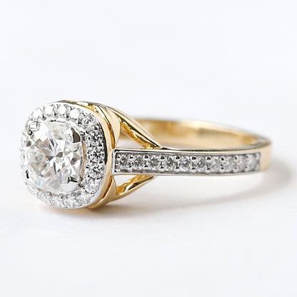 14 k Yellow Gold Cushion Cut Moissanite Engagement Ring