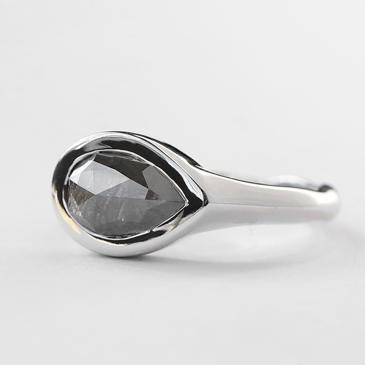 1.79 CT Salt and Pepper Nature Inspired Pear Diamond Ring With East West Bezel Setting