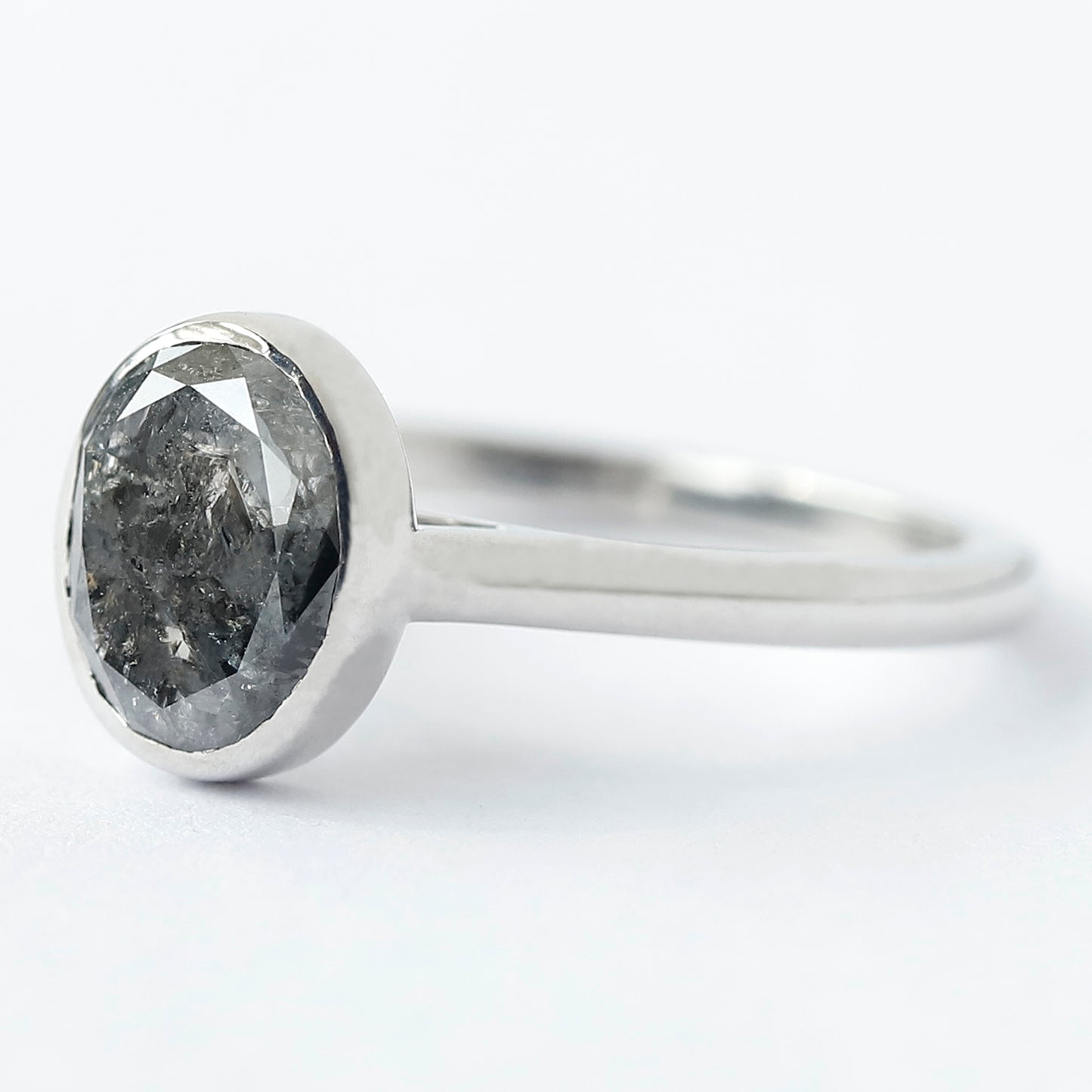 Oval Cut Salt and Pepper Diamond Ring For Her