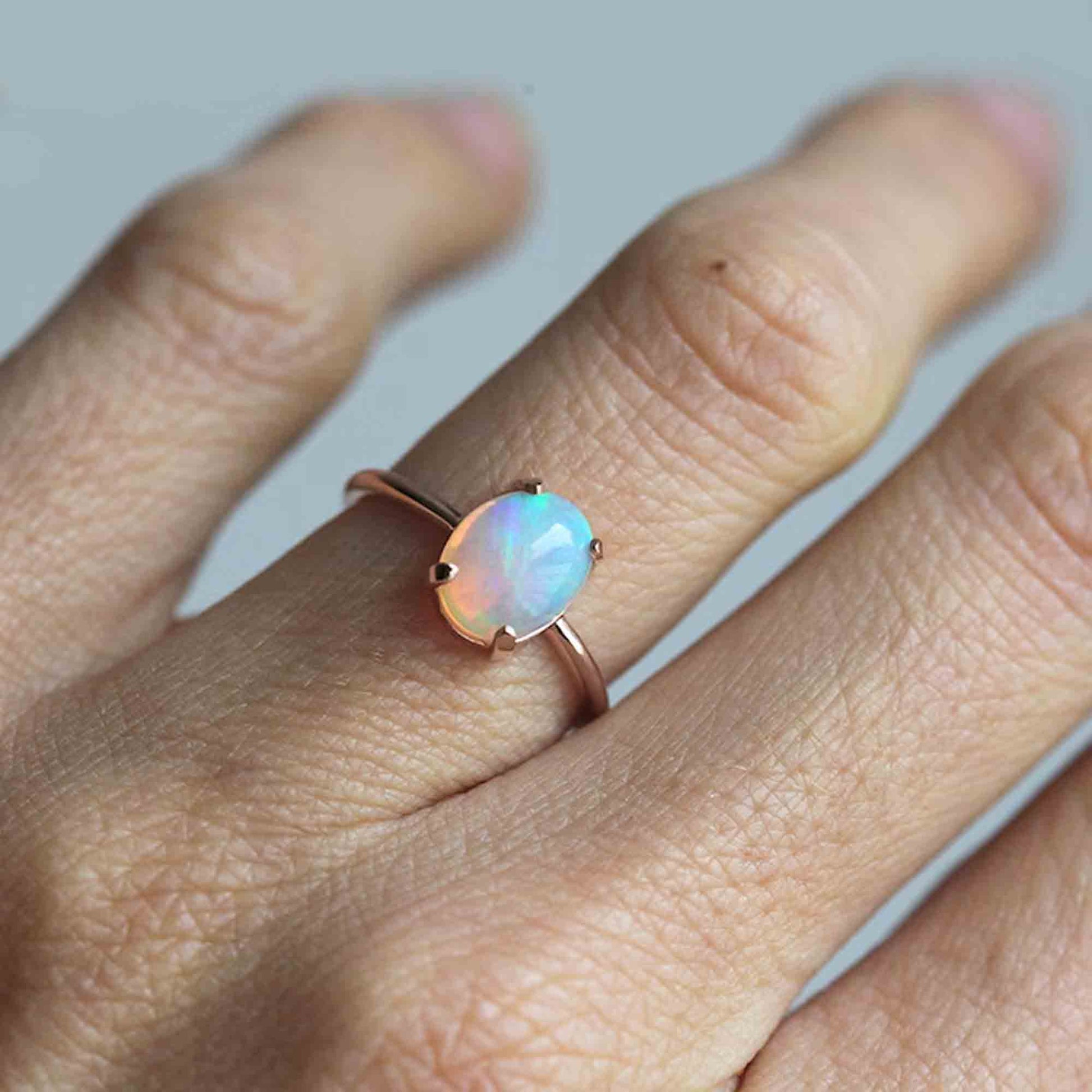 Oval Australian Opal Engagement Ring Oval Shaped Australian Solid