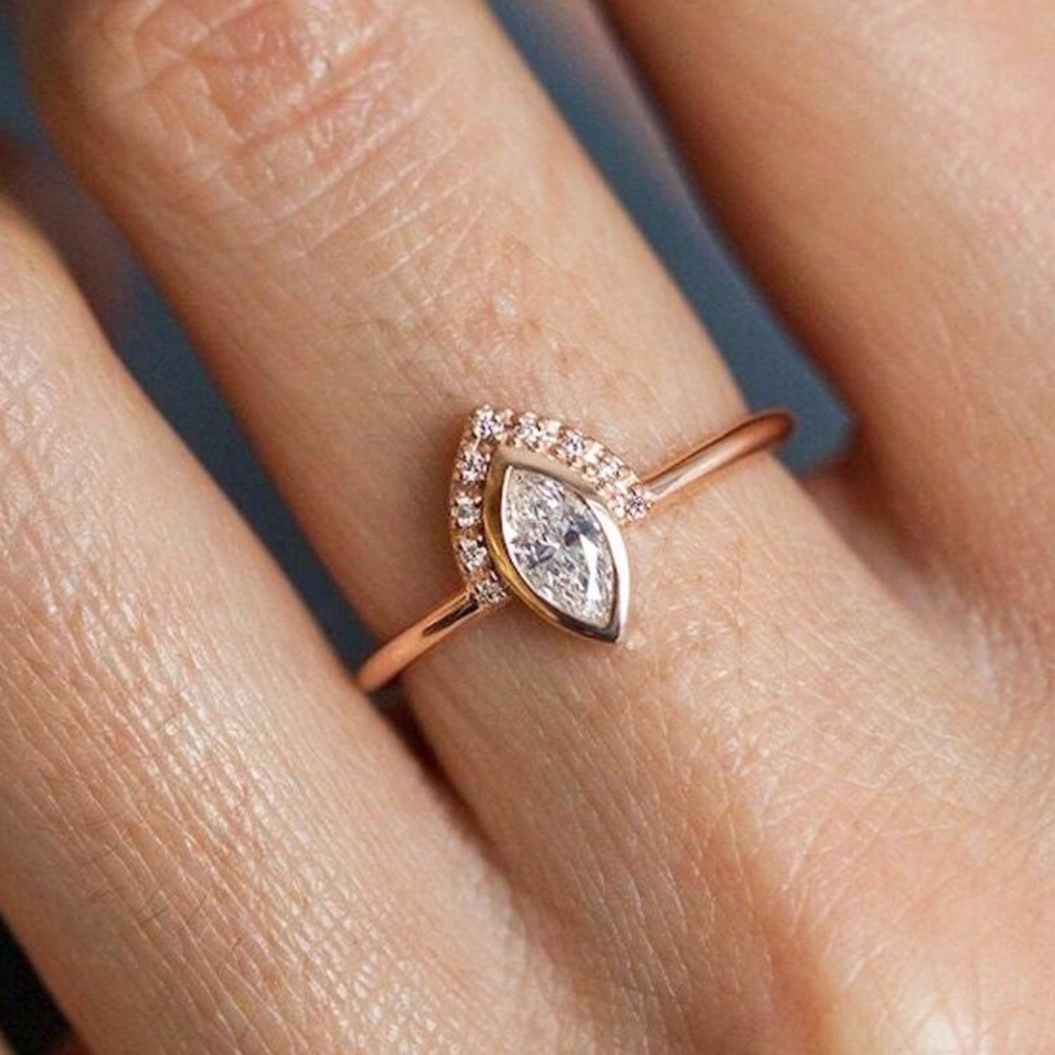 0.50 CT Moissanite Marquise Ring With Half Halo For Her