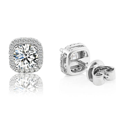 moissanite stud earrings in 14k white gold